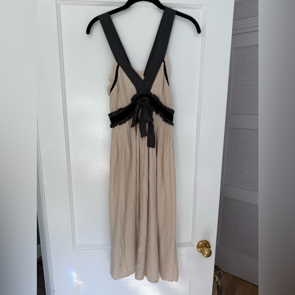Coven Anthropologie M Ecru dress with velvet trim